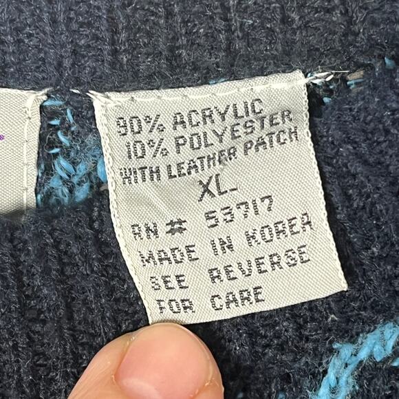 J TODD Vintahe 80s 90s Geometric Stripes Ugly Sweater Leather Panels Oversized - Picture 4 of 5